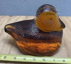 Cool Vintage Blenko Honey Amber Glass Textured Duck Book End Solid Glass 4 1/4"