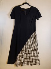 Nazila Couture sz Small Black Chevron Viscose Asymmetrical A-Line Midi Dress NWT