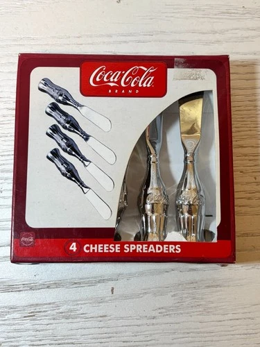 Coca Cola Set 4 Bottle Shaped Cheese Spreaders Metal Die Cast Charcuterie VTG