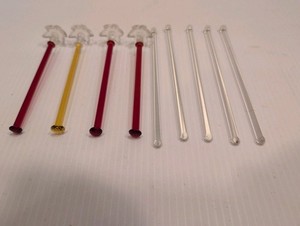 9 Rare Vintage Glass Swizzle Stix Cocktail Barware 4 Colored 5 + 1/4" 4 Clear 6"