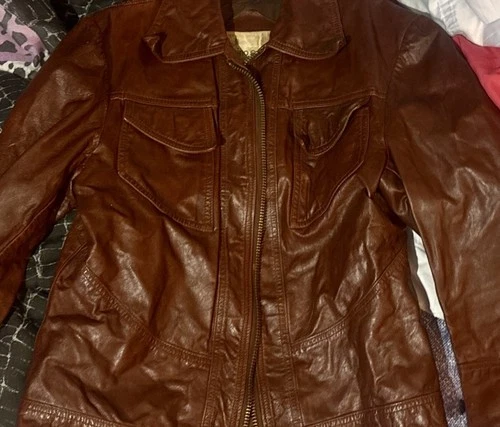 Vintage Gino Paoli Mens Size 42 Brown Leather Jacket Moto  Core  70s Rare EUC - product listing photo
