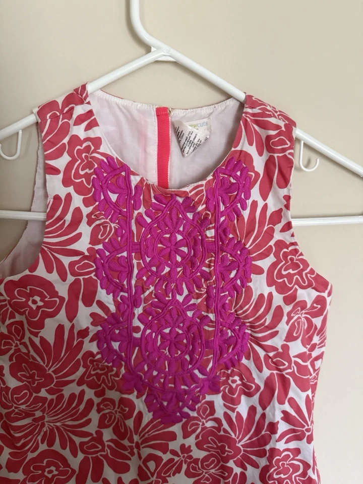 Crewcuts White & Coral Embroidered Dress EUC Girls Sleeveless Size 10 - Image 3 of 4