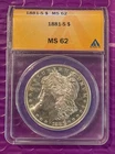 1881-S MORGAN SILVER DOLLAR ANACS MS62