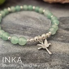 925 Sterling Silver Aventurine Butterfly Cross Bracelet Beaded Bracelet By INKA