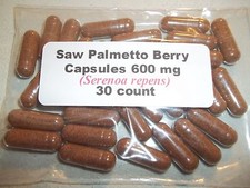 Saw Palmetto Berry Powder Capsules Serenoa repens 600mg.  30 count
