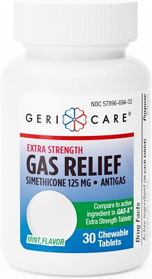 Geri-Care Extra Strength Gas Relief 30 Chewable Tablets, Mint, Exp 2/2026, S5