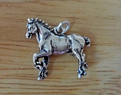 Sterling Silber 20x21mm 4g Bein hoch Clydesdale Belgien belgische Arbeit Pferd Charm