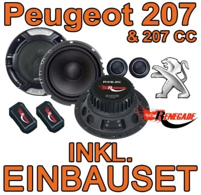JUST SOUND BEST CHOICE FOR CARAUDIO Peugeot 207 SW CC Puerta Delantera Altavoces Cajas Kit de Instalación Renegade 200W