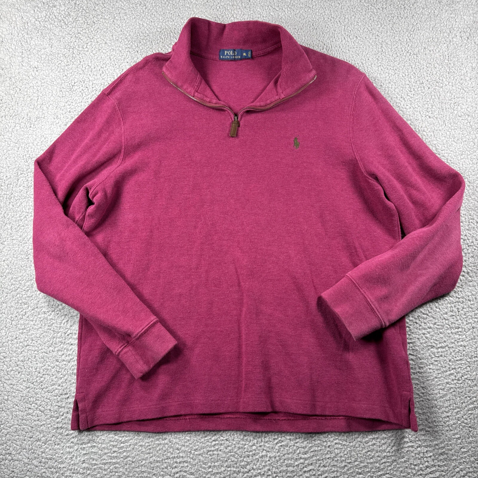 Polo Ralph Lauren maglione uomo XL quarto zip costine 1 4 felpa marrone pony