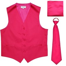 New Men's hot pink formal vest Tuxedo Waistcoat pre-tied neck tie and hankie
