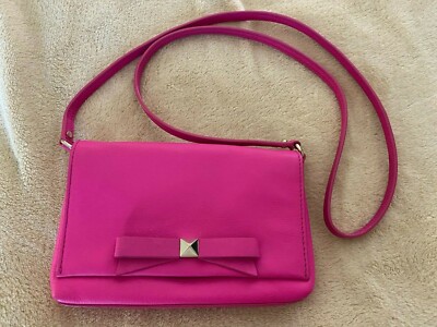 Authentic Kate Spade New York Pink Leather Crossbody Handbag Bow Accent 