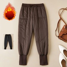 Women Thick Pants Trousers Padded Quilted Winter Warmer Drawstring Casual