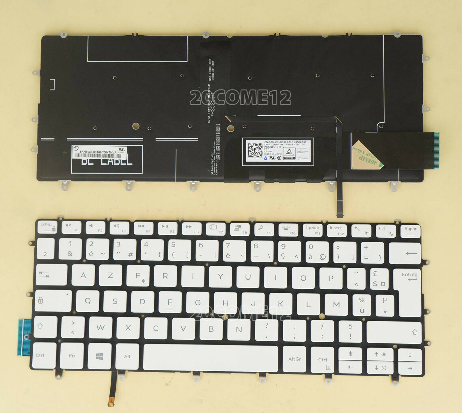 For DELL XPS 9305 9370 9380 7390 Keyboard Backlit White French Clavier Azerty