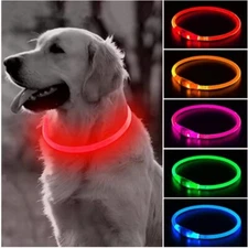 USB RECHARGEABLE LED Light-up Flash GLOW COLLAR FOR Dog Pet Safety.Adjustable.