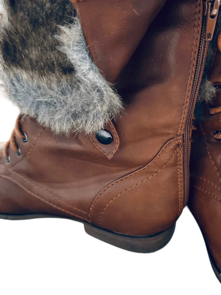 Botas de combate para mujer Bumper marrón imitación cuero - Plegables con piel sintética - Talla Foto 4 de 4