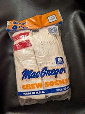 Vintage McGregor White Crew Socks 6 Pair Cotton Blend Striped Men 10 13 USA NEW