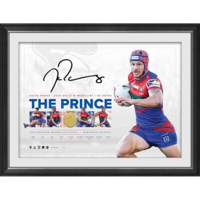 KALYN PONGA NEWCASTLE KNIGHTS SIGNED FRAMED LIMITED EDITION DALLY M LITHOGRAPH