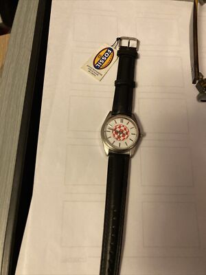 fossil watch nwt pr-5051 Black Leather Strap Vintage 90s New With