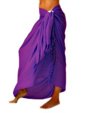 Solid Purple Fringed Sarong Wrap Dress Great Cover-Up Women Kanga Mundu Pareau