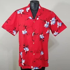 Vintage Paradise Found Hawaiian Shirt L Men Rare 80s Red Floral Button Down Camp