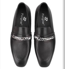 Men casual Metal Chain Slip On Loafers genuine Leather dress formal Shoes dress