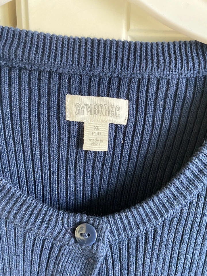 Suéter Gymboree Niñas 14 Azul Acanalado Algodón Cárdigan Uniforme Nuevo Foto 2 de 4