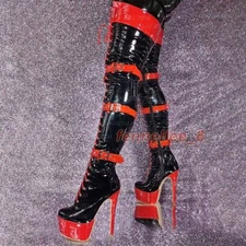 Women Thigh High Platform Boots Full Zipper Thin High Heels Boots Over Knee Shoe