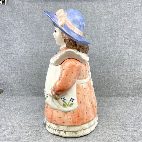 cookie jar girl in pinafore flowers on hat basket of flowers vtg japan - Picture 4 of 11