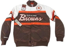 Cleveland Browns Mens Sizes Mitchell & Ness 75th Satin Snap Jacket Coat $140