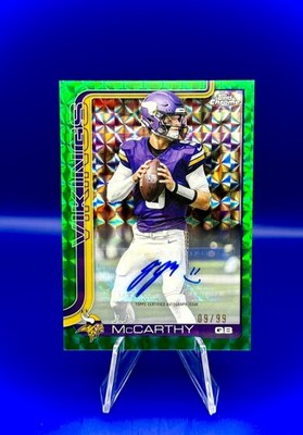 2025 Tops Chrome JJ McCarthy Green Geometric Auto 9/99 (Jersey #) Vikings