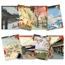 Japanese Woodblock Utagawa Hiroshige Ukiyo-e Unframed Art Print Poster Pack of 8