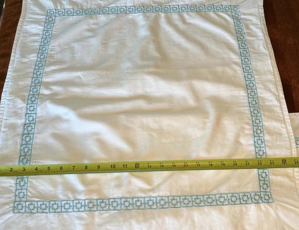 Antigo 2 quilates Trina Turk fronhas de travesseiro 25" palmeiras motivo bloco turquesa branco - Imagem 4 de 4