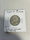 1964 D  Washington Quarter VG+/F Condition 90% Silver-Better Date # 307