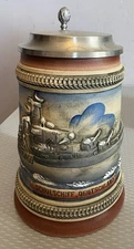 Vintage W Germany Stoneware Beer Stein Ship Schulschiff Deutchland Pewter Lid 7"