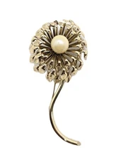 VINTAGE EMMONS BROOCH PIN GOLD TONE FLOWER FAUX PEARL CENTER LARGE FLORAL