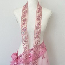 Pink Mesh Sheer Wrap Floral Embroidered Sequin Women  s Rectangle Scarf