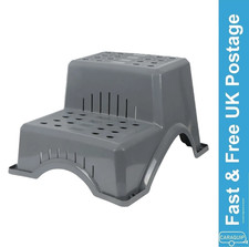 Plastic Double Step Stool Anti Slip Grey 150kg Load Caravan Motorhome Camper Van