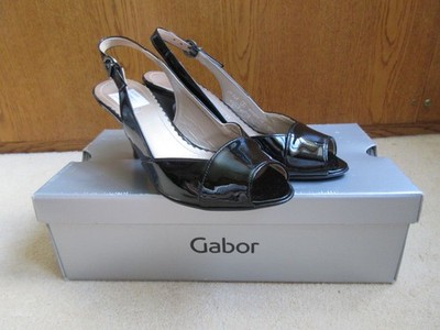 Gabor Damen Gr. 3 schwarz Lackleder Chicane Peeptoe Slingback Heels + Karton