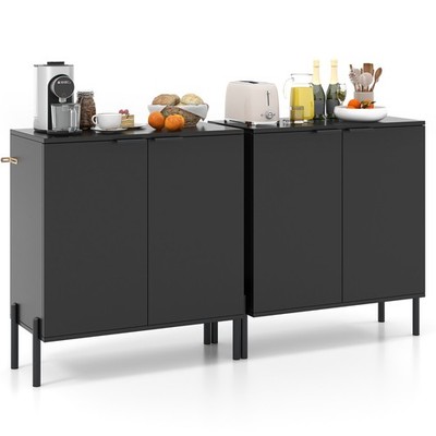 2PCS 2-Door Buffet Cabinet Sideboard Cabinet w/ Shelf Metal Legs & Anti-Tipping