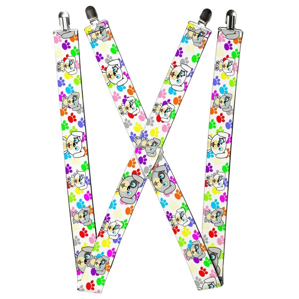 Buckle-Down Suspenders, Puppies Paw Prints White Multi Color 1.5-Inc (Us Import)-image