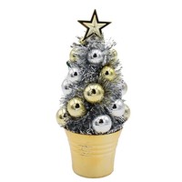 Mini Lametta Weihnachtsbaum Mit Kugeln 20,5 Cm Dekoration - Silber Und Gold