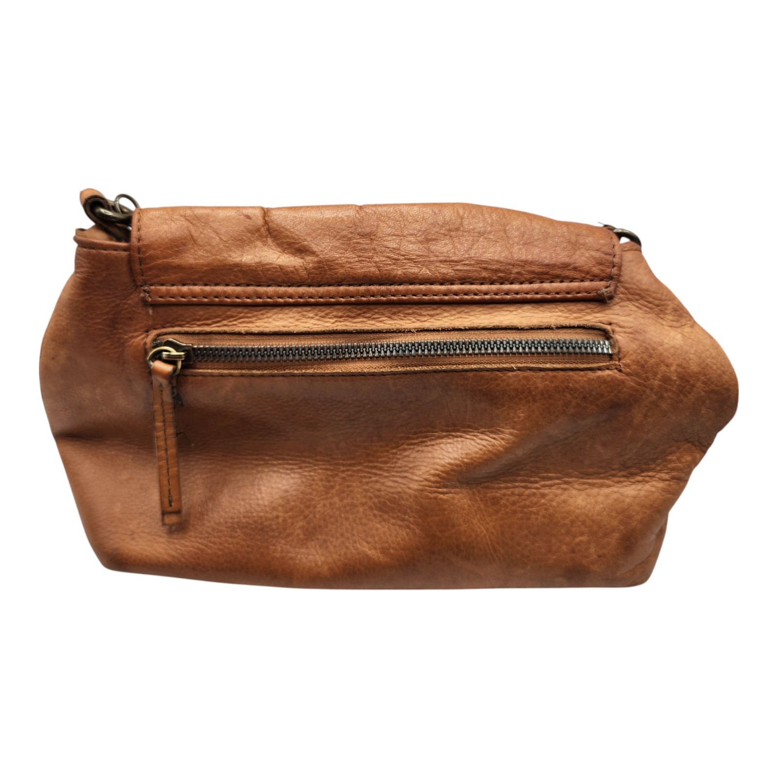 American Leather Co Brown Crossbody Bag Leather Strap Chain Shoulder Purse FLAWS