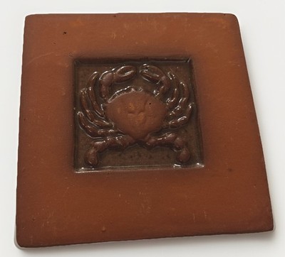 Vtg Crab Tile Moravian Dual Glaze 4x4  Bucks County PA In Original Paper
