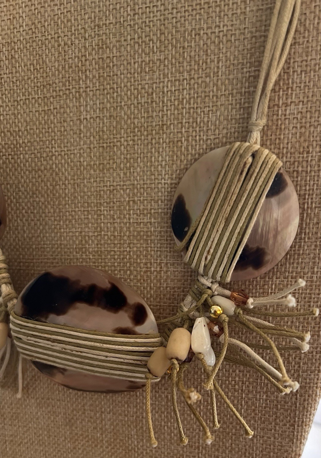 Boho Shell Disc Statement Necklace 20” Neutral Fr… - image 4