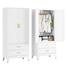 Metal armoire Wardrobe Closet with Hanging Rod,71'' Metal Wardrobe Cabinet