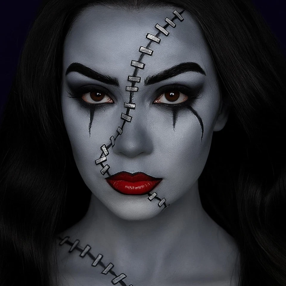 Pintura facial negra blanca gris claro + 3 piezas esponja + cepillo, 3 colores gris pintura corporal Foto 4 de 4