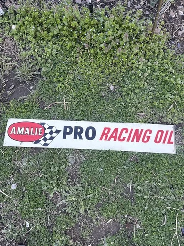 Vintage Amalie pro racing Motor Oil Rack Top Sign Gas Garage Parts  36”x6 Nos