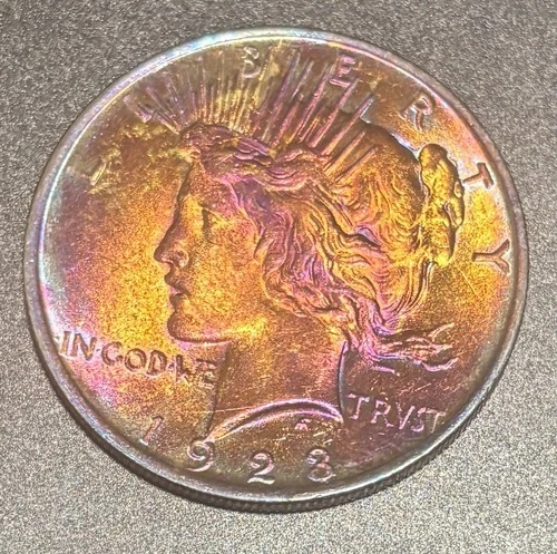 Rare Uncirculated 1923 Peace Dollar Silver $1 Orange/Purple Toned Beautiful Coin