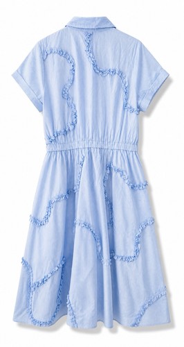Kate Spade New York Blue Striped Ruffle Patchwork Shirt Dress Size L