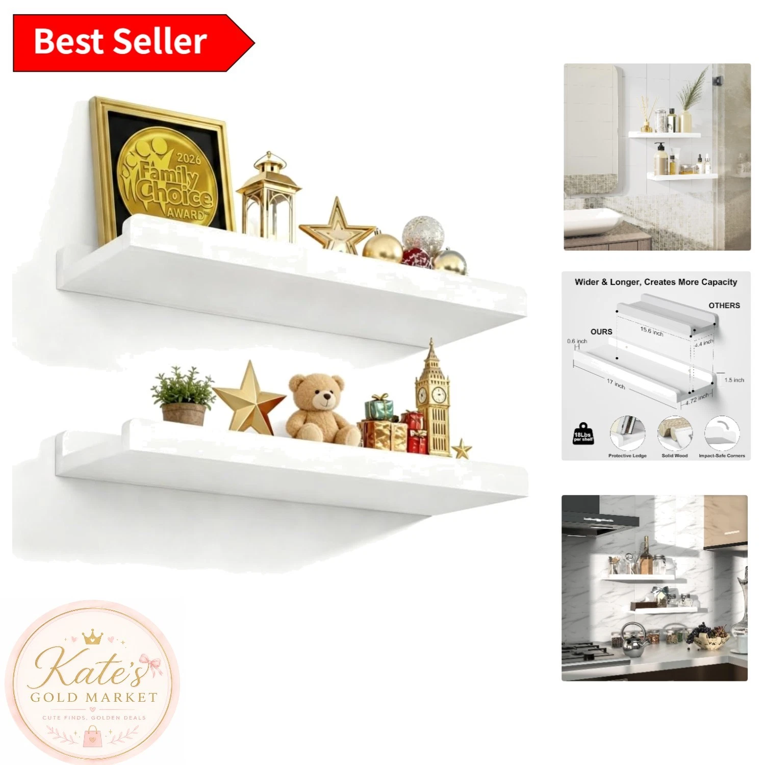 Set of 2 Rustic Wood Floating Shelves for Stylish Home Storage Solutions